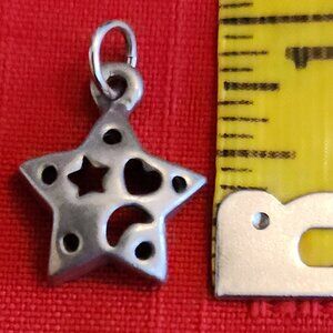 Vintage Silver Tone Celestial Star with Heart Star & Moon Pendant/Charm